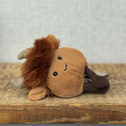 Jellycat Amuseabean Highland Cow  - Small Brown Beanie Cow Soft Toy Retired 5”