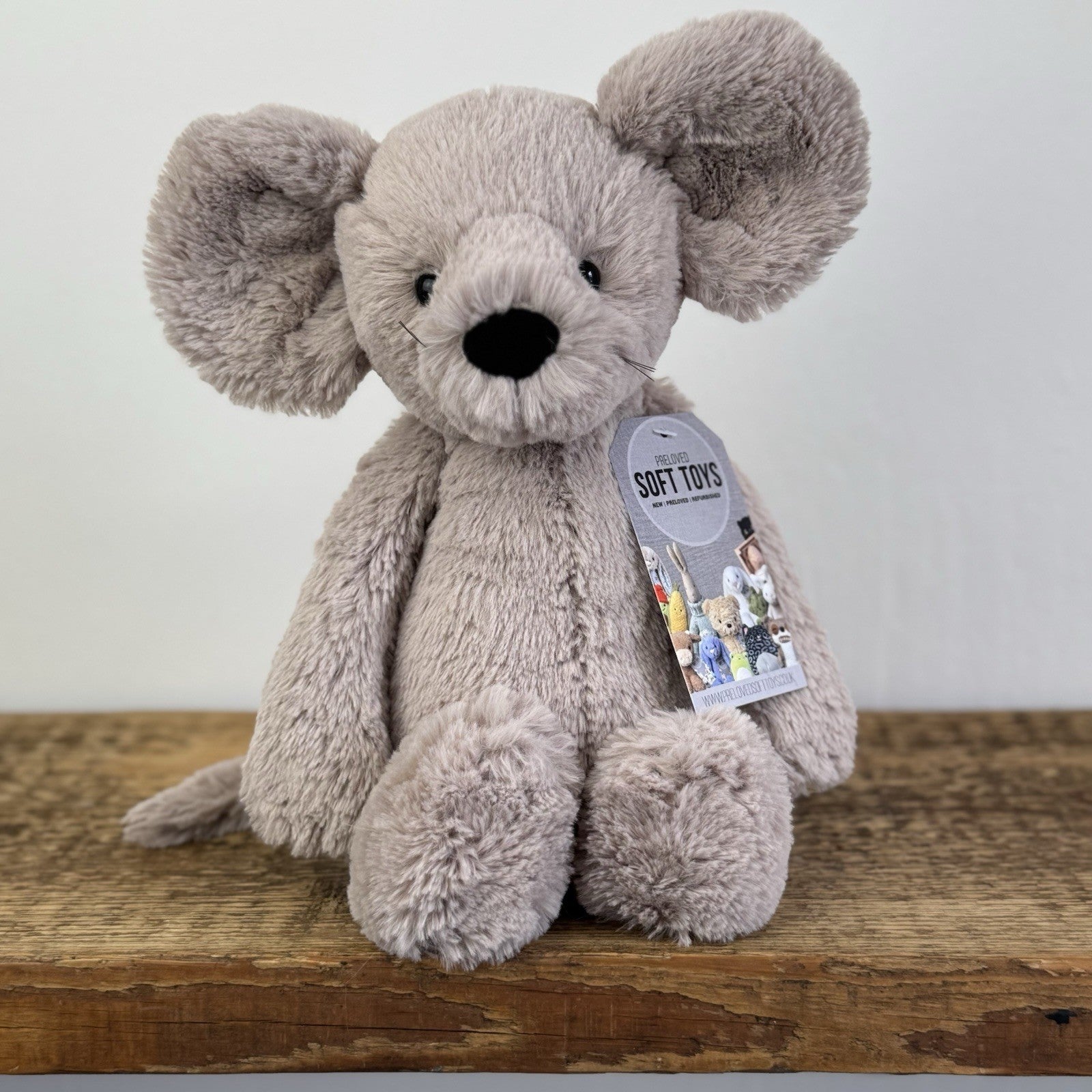 Jellycat Medium Bashful Grey Mouse With Whiskers Retired Mouse Collectible 12”
