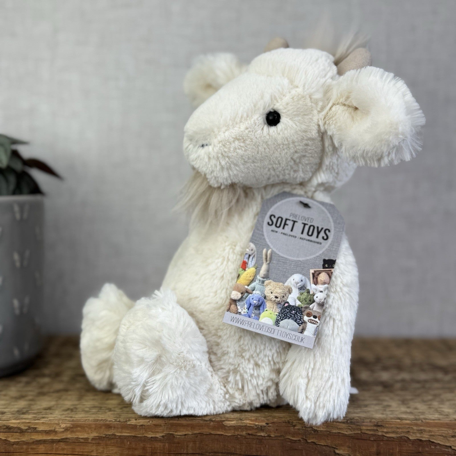 Jellycat Medium Bashful Billy Goat Billie Goat White Beanie Bearded Soft Toy 12"