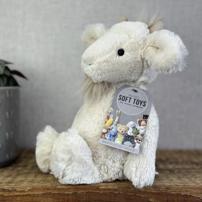 Jellycat Medium Bashful Billy Goat Billie Goat White Beanie Bearded Soft Toy 12"