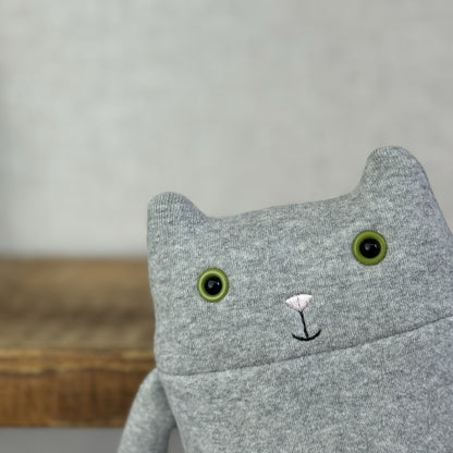 Jellycat Geek Cat - Grey Kitty Green Eyes - Retired Jellycat Kitten 10”