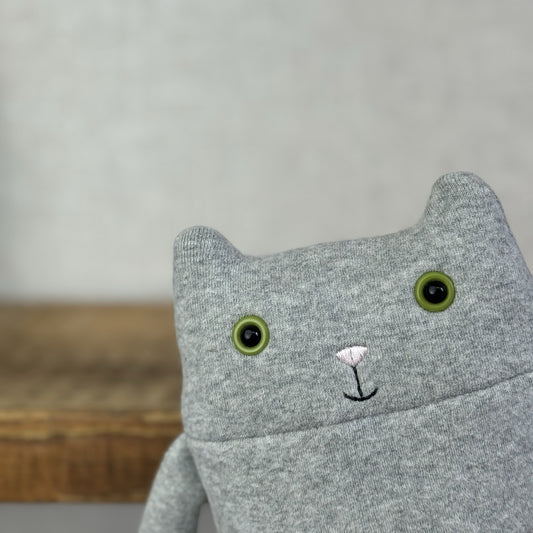 Jellycat Geek Cat - Grey Kitty Green Eyes - Retired Jellycat Kitten 10”