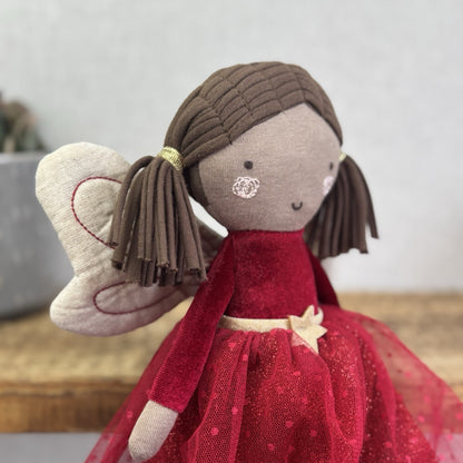 Mamas & Papas Ruby Fairy Doll - Christmas Fairy Doll Red/Gold Rag Doll Retired