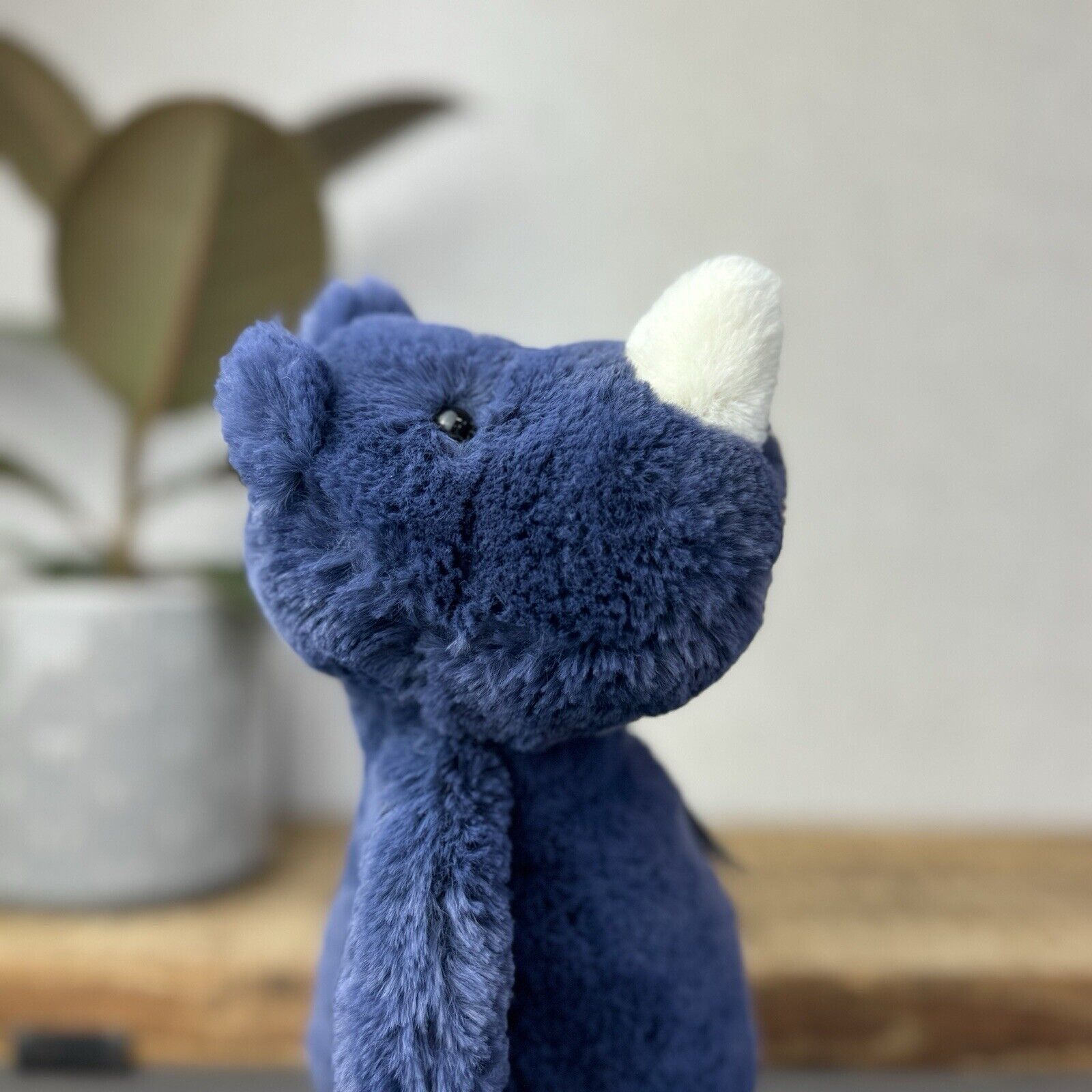 Jellycat Medium Navy Bashful Rhino - Medium Rhino Dark Blue Sitting Beanie Plush