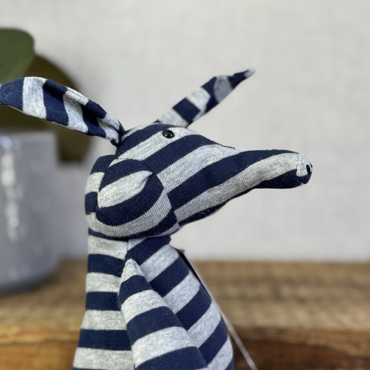 Jellycat Anton Aardvark - Small Grey/Navy Striped Beanie Plush Retired Rare 10"