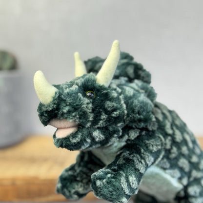 Russ Berrie Triceratops Green Textured Standing Dinosaur Soft Toy Beanie 9”
