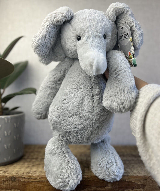 Jellycat Large Bashful Elephant - Large Grey Elephant Beanie 16” - Rare Retired