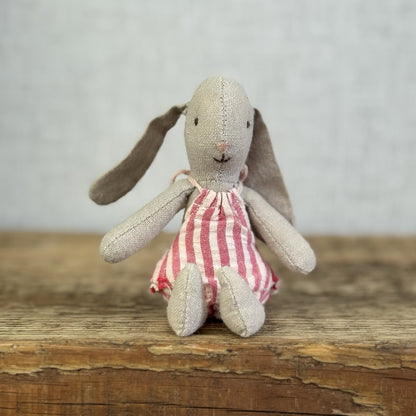 Maileg Micro Bunny Baby - Retired Baby Maileg Rabbit In Red Stripe Frilly Romper