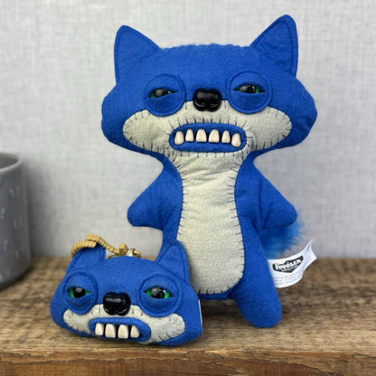 Fuggler Funny Ugly Monster Suspicious Fox Blue & Keyring Set Rare Felt Retired 