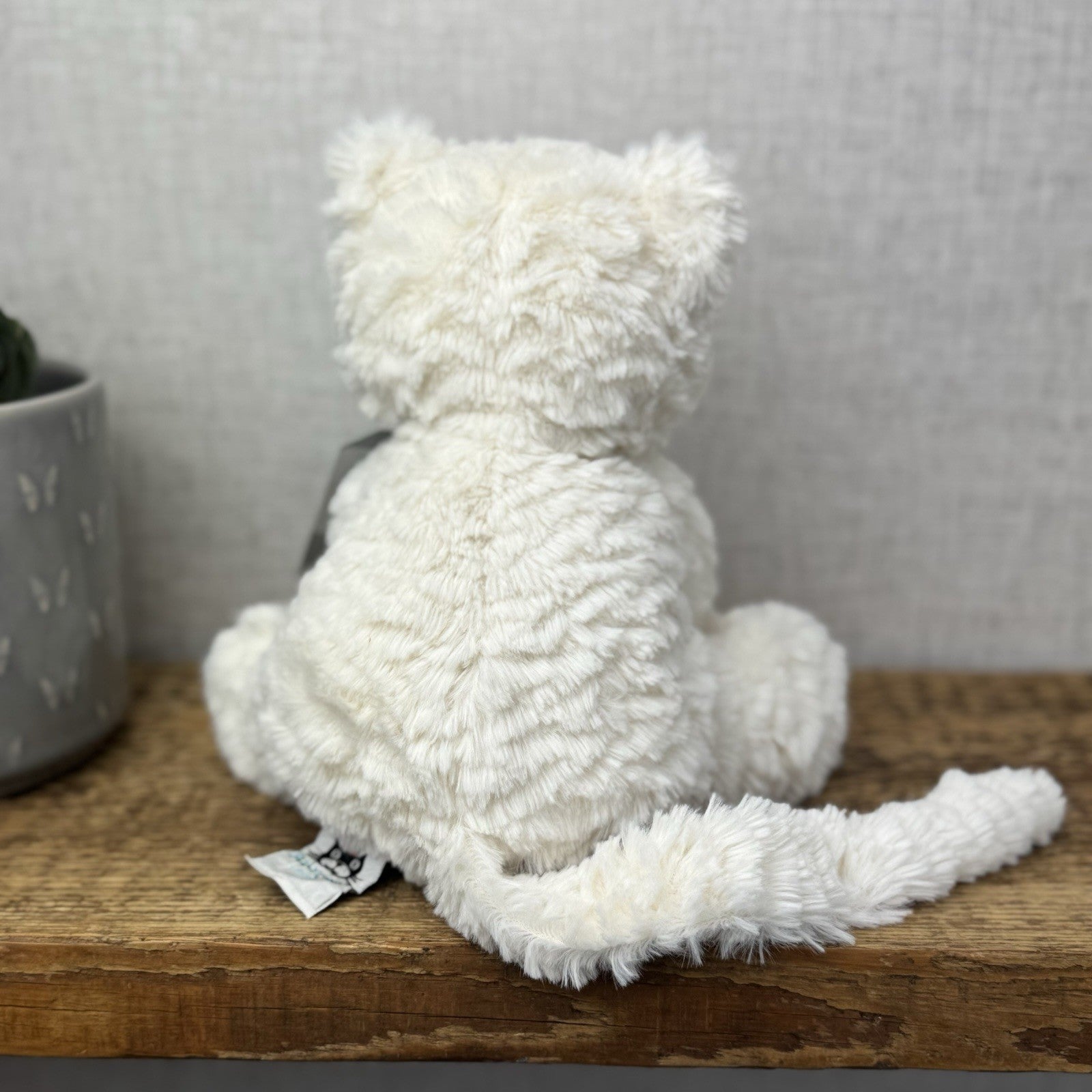 Jellycat Medium Fuddlewuddle Kitty - White Textured Sitting Cat Beanie Plush 8”