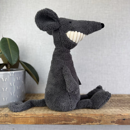 Jellycat Medium Toothy Rat - Large Black/Grey Rodent Smiling Rare Retired 16”