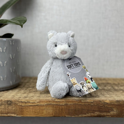 Jellycat Small Bashful Grey Kitty - Grey Cat White Face Small Plush Retired 7”
