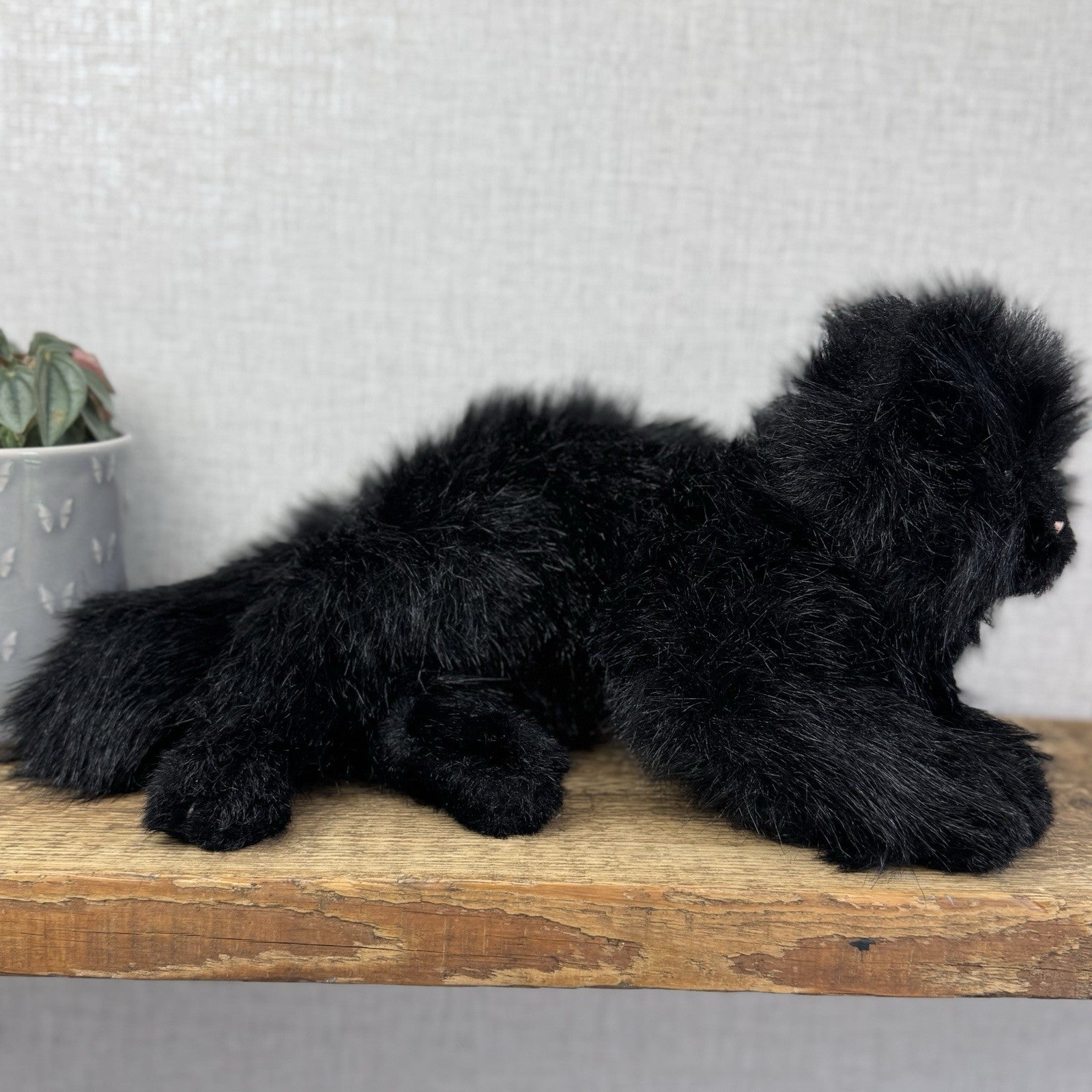 Russ All Black Fluffy Cat Sassy - Green Eyes Realistic Black Cat Plush Rare 15”