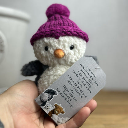 Jellycat Wee Winter Penguin -  Pink Fuchsia - Bobble Hat Penguin Tiny Plush 5”