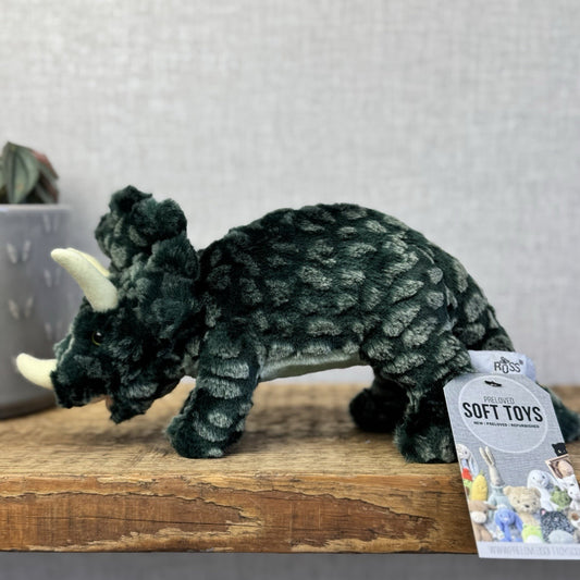 Russ Berrie Triceratops Green Textured Standing Dinosaur Soft Toy Beanie 9”