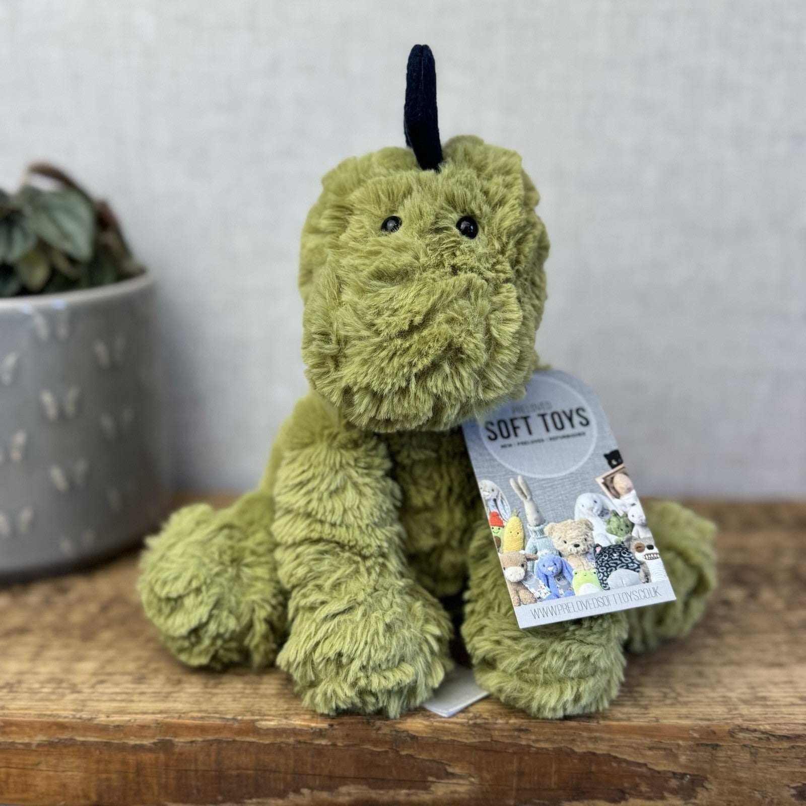 Joules Plush Green Dinosaur 8" Soft Toy - Medium Beanie Green Dino Plush Teddy 