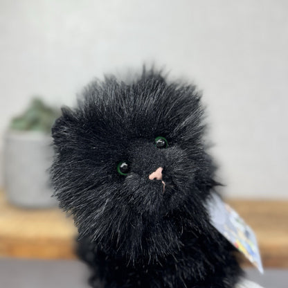 Russ All Black Fluffy Cat Sassy - Green Eyes Realistic Black Cat Plush Rare 15”