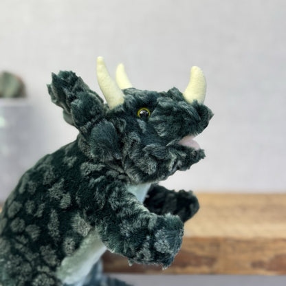 Russ Berrie Triceratops Green Textured Standing Dinosaur Soft Toy Beanie 9”