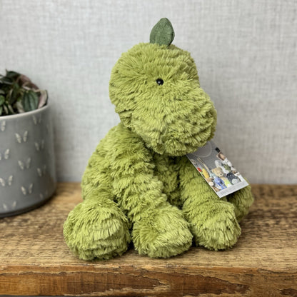 Jellycat Medium Fuddlewuddle Dinosaur - Green Sitting Textured Dinosaur Soft Toy