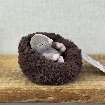 Jellycat Hibernating Mole- Baby Sleeping Mole & Nest Soft Toy Plush Cute NWOT 5”