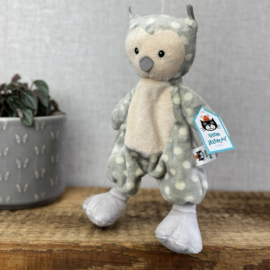 Jellycat Ollie Owl Boubou Blanket - Grey/Beige Spotty Owl Baby Comforter New