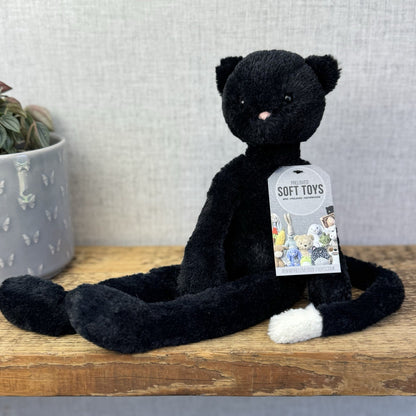 Jellycat Pitterpat Black Cat - Long Leg Kitten All Black - White Tail Tip 15"