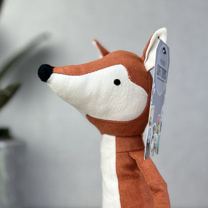 Jellycat Skandoodle Fox - Linen Fox Soft Toy Beanie Botton - Scandi Style 14"