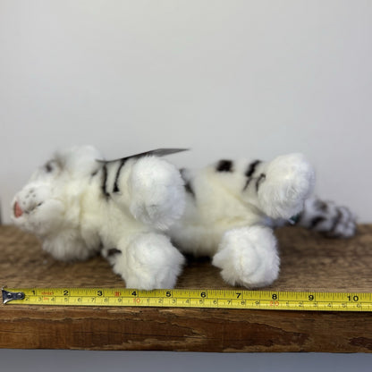 Living Nature White Tiger Soft Toy - Small White/Grey Wild Cat Beanie Plush