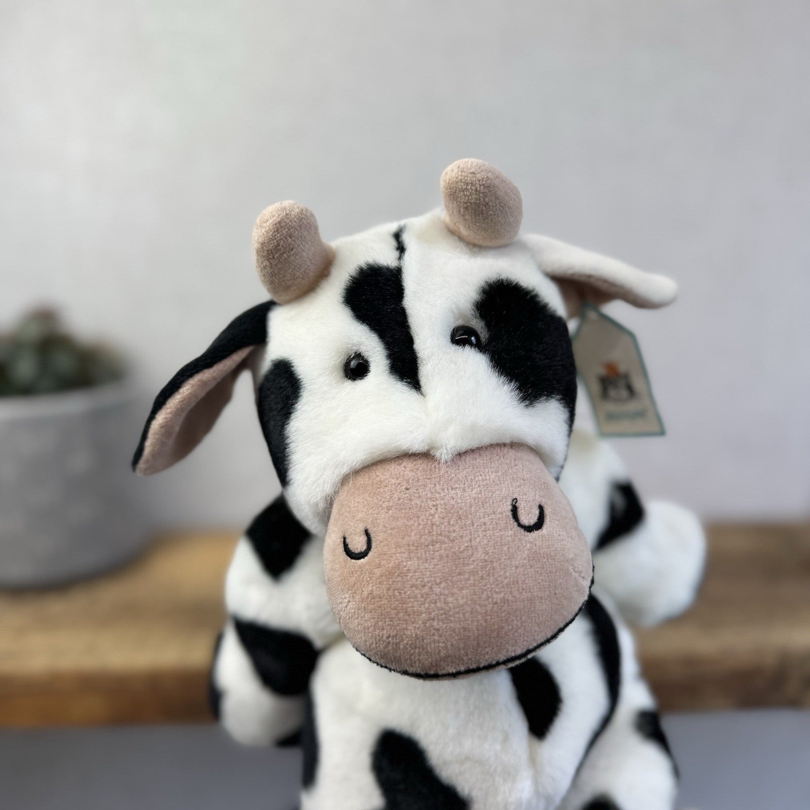 Jellycat Medium Squidgy Black & White Cow - Beanie Cow Vintage Rare With Tags