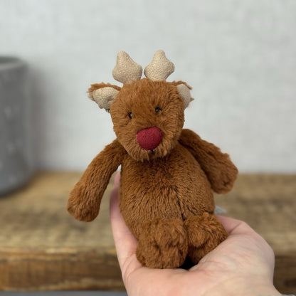 Jellycat Tiny Bashful Baby Reindeer Red Nose - Tiny Brown Jellycat Reindeer 5”