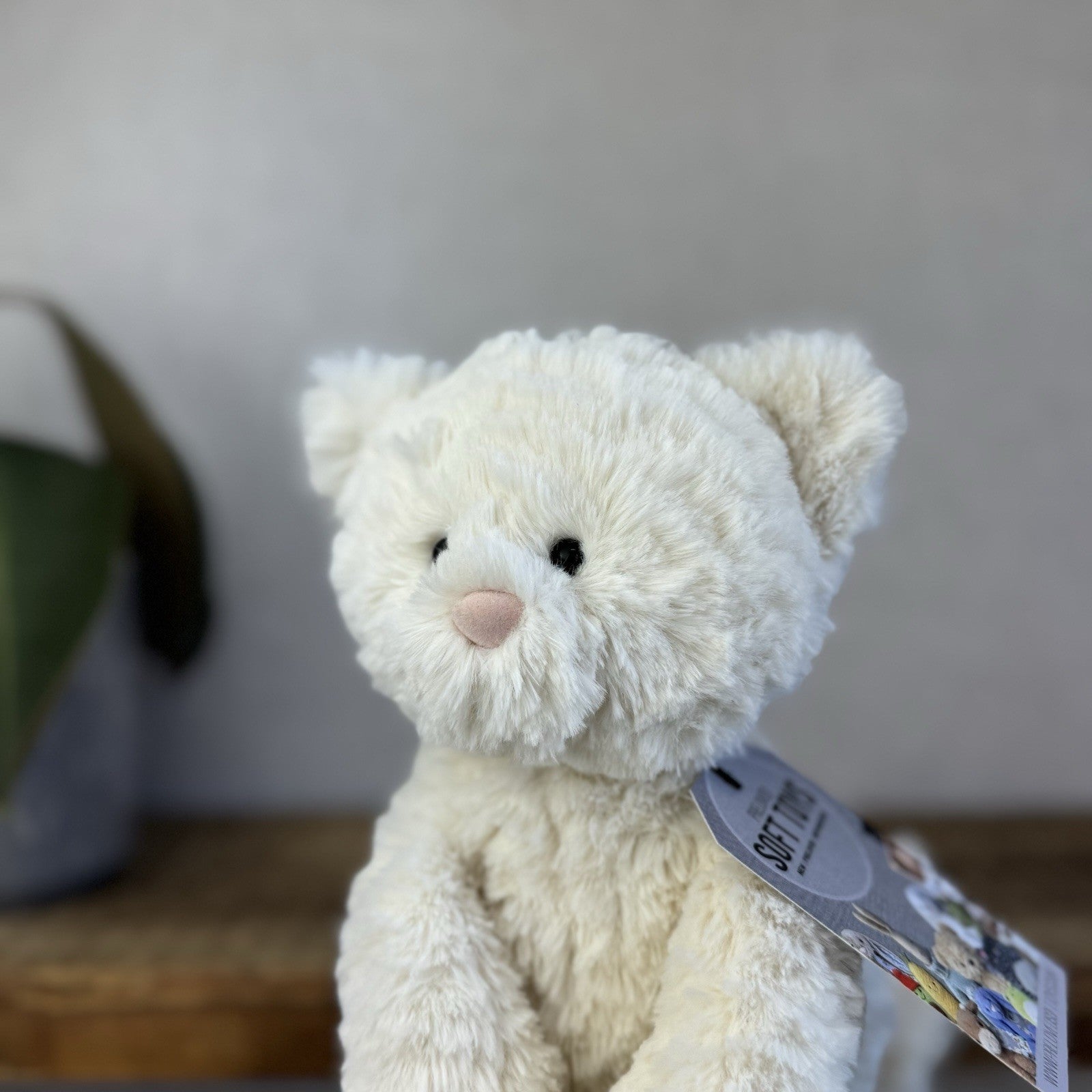 Jellycat Medium Fuddlewuddle Kitty - White Textured Sitting Cat Beanie Plush 8”