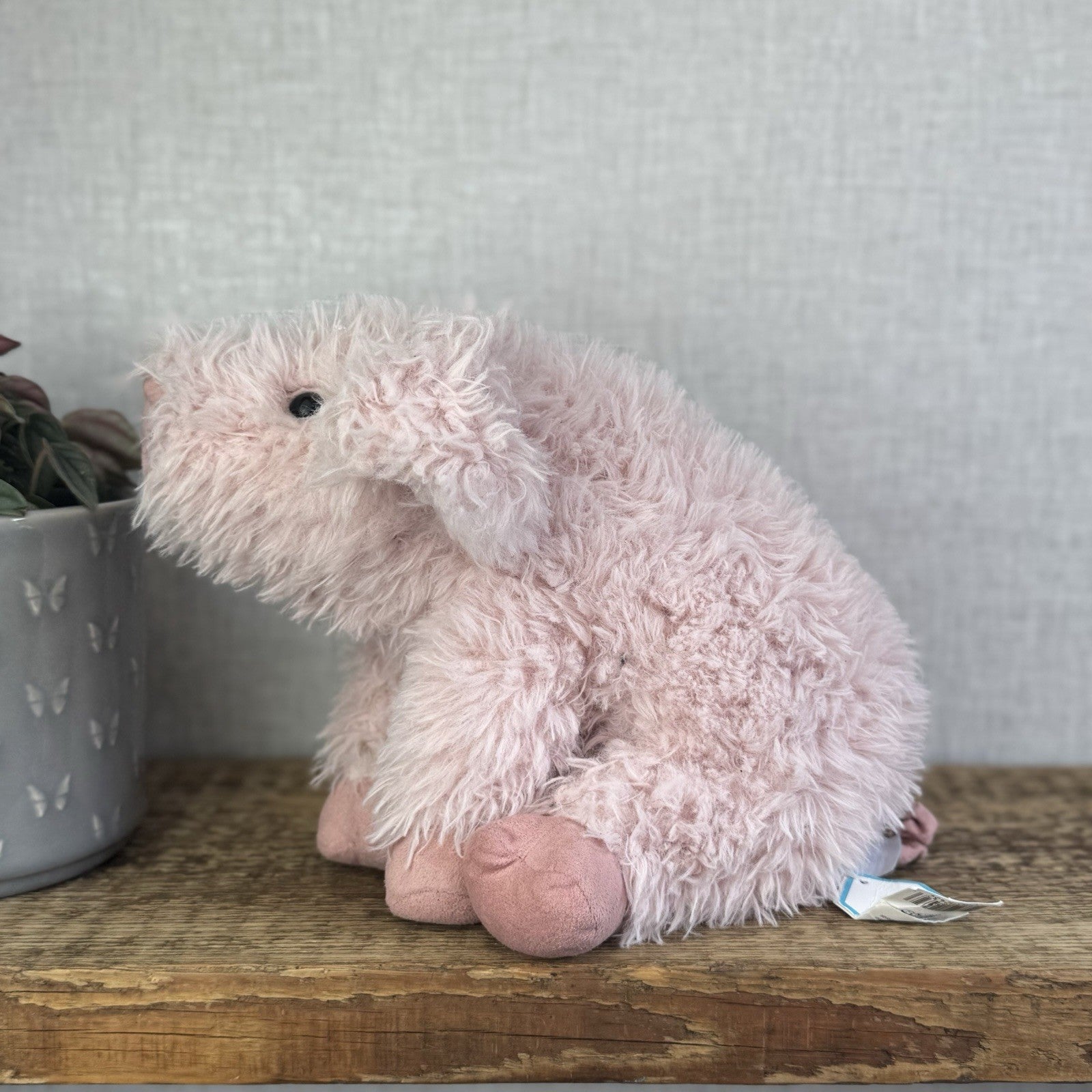 Jellycat Curvie Pig - Sitting Fluffy Curly Pink Plush Beanie Medium 9" (Tags)
