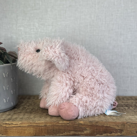 Jellycat Curvie Pig - Sitting Fluffy Curly Pink Plush Beanie Medium 9" (Tags)