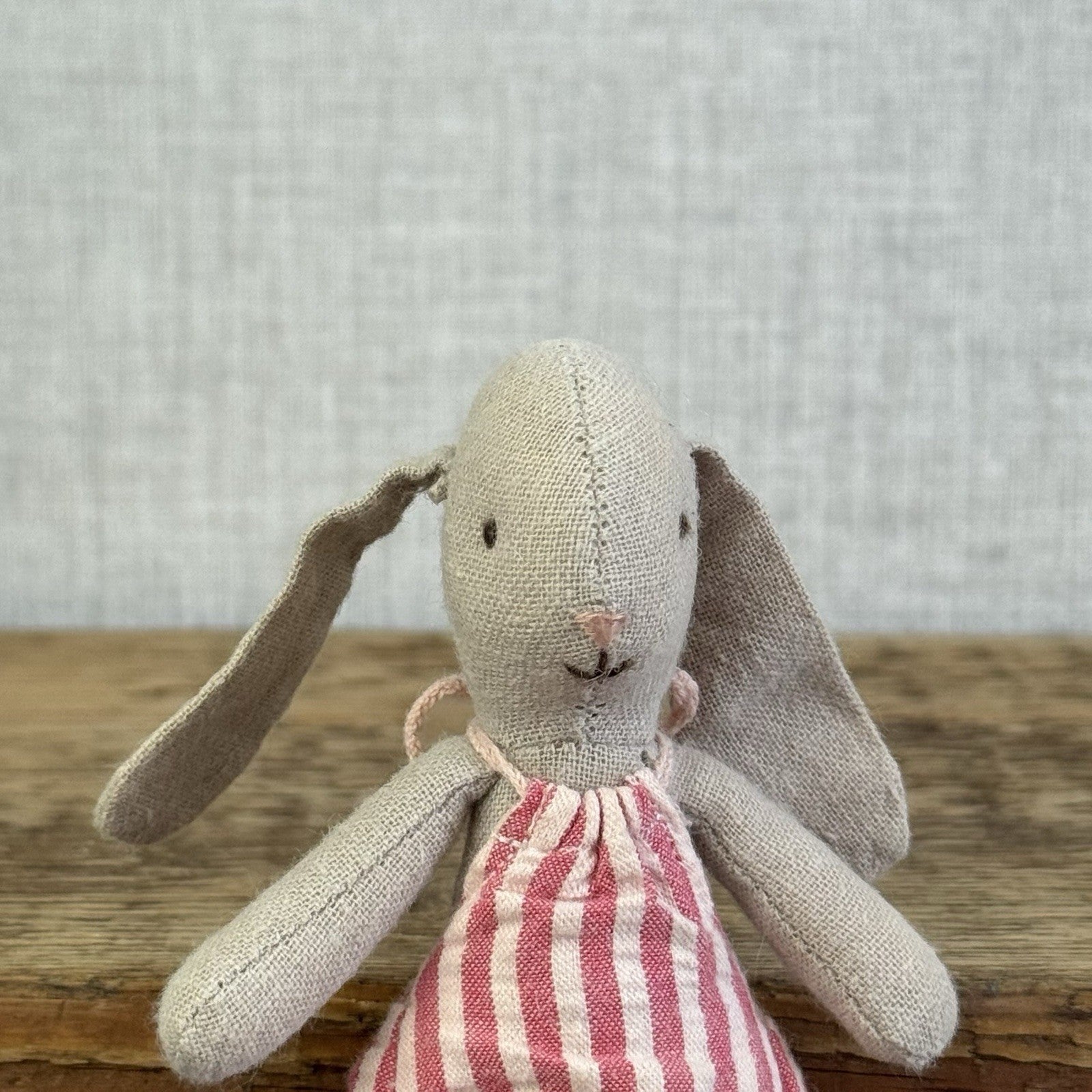 Maileg Micro Bunny Baby - Retired Baby Maileg Rabbit In Red Stripe Frilly Romper