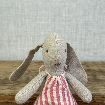 Maileg Micro Bunny Baby - Retired Baby Maileg Rabbit In Red Stripe Frilly Romper