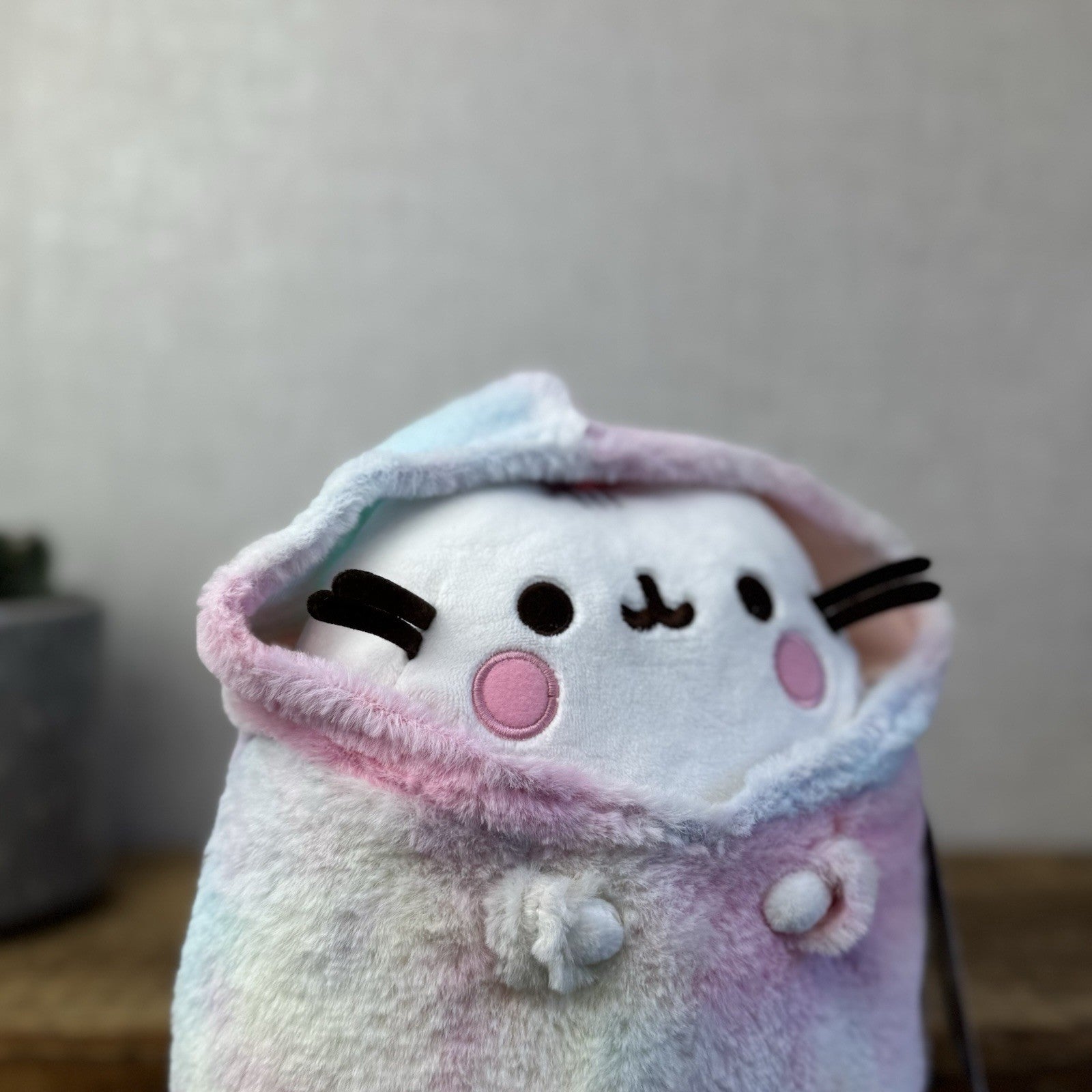 Pusheen Tie Dye Hoodie - Pusheen Cat White With Tye Dye Jumper Plush 10"