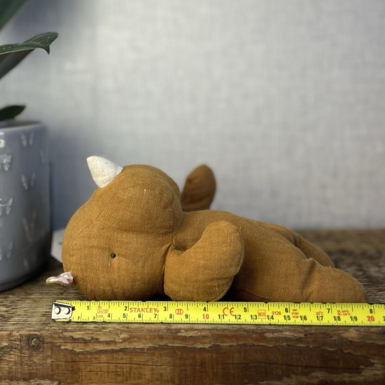 Maileg Rhino Safari Friends - Small Mustard/ochre Rhino Linen Soft Toy Beanie 8"