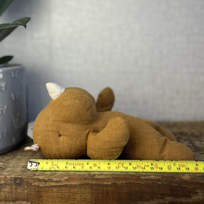Maileg Rhino Safari Friends - Small Mustard/ochre Rhino Linen Soft Toy Beanie 8"