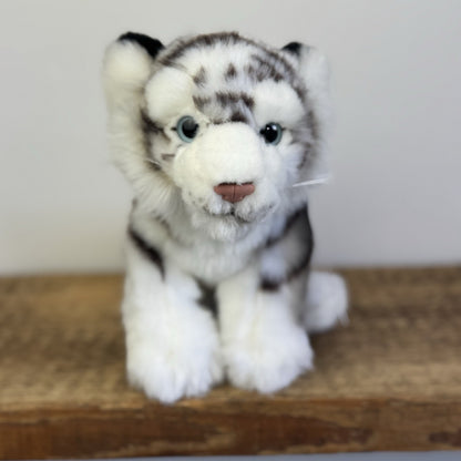 Living Nature White Tiger Soft Toy - Small White/Grey Wild Cat Beanie Plush