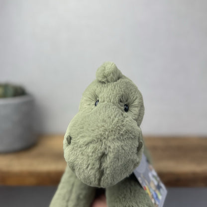 Jellycat Medium Huggady Dinosaur- Floppy Green Dino Soft Toy Retired 10"
