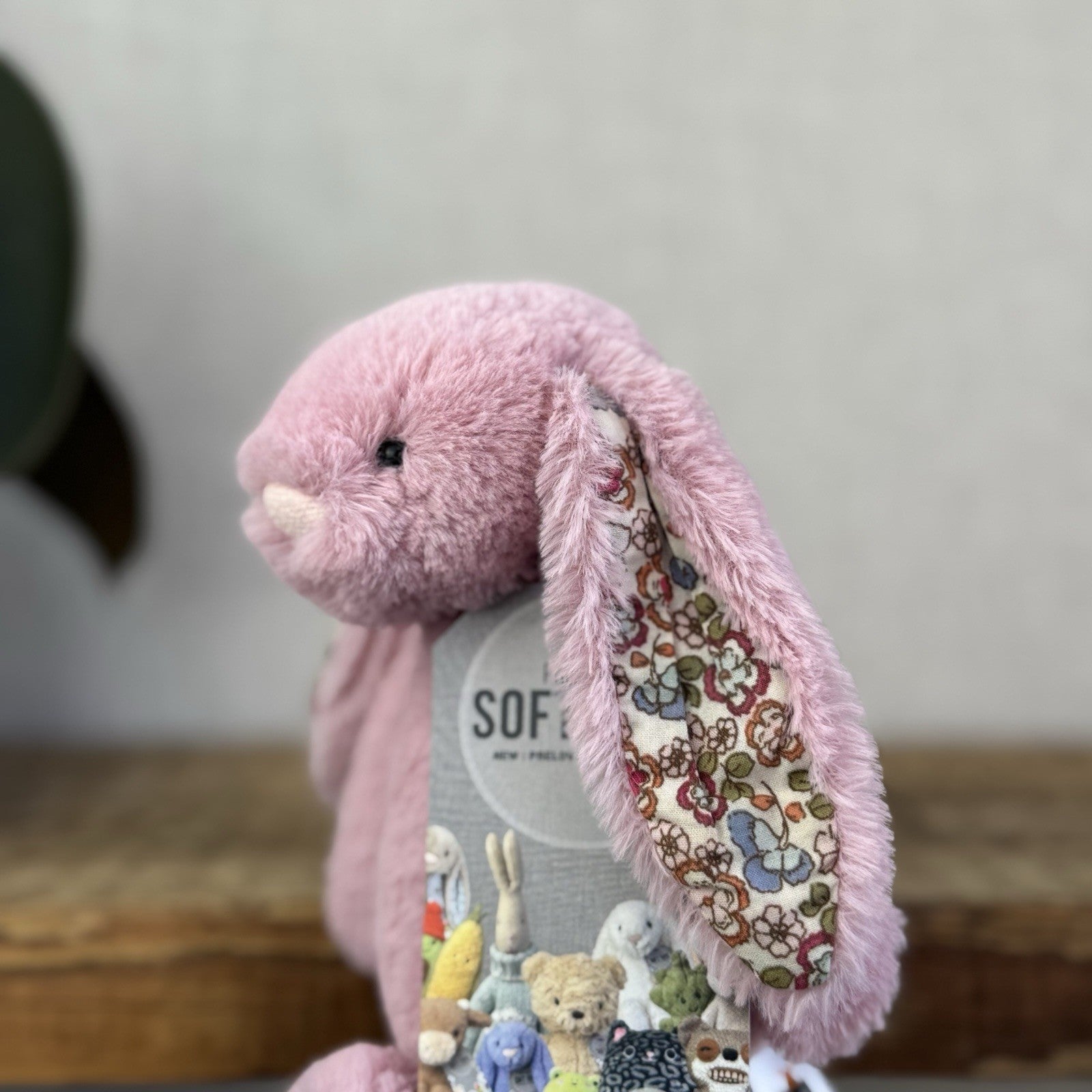Jellycat Small Blossom Tulip Pink Bunny Rabbit - Older Style Fabric Ears Floral