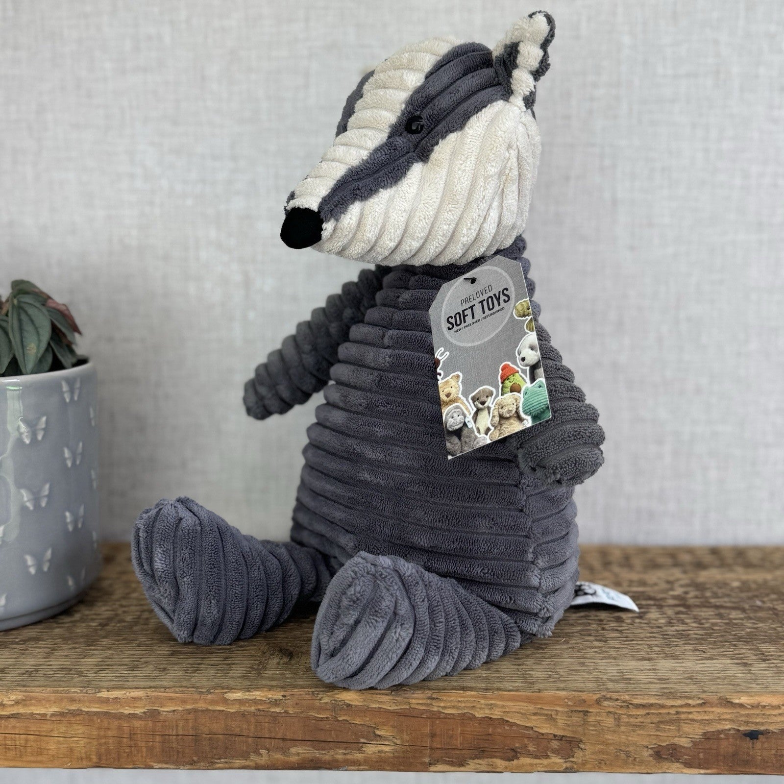 Jellycat Medium Cordy Roy Badger - Grey Corduroy Badger Beanie Plush Large 16"