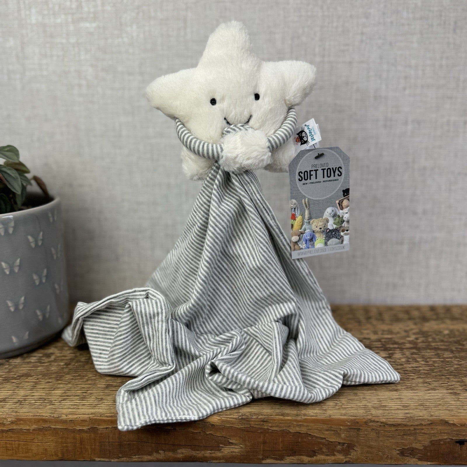 Jellycat Little Star Soother - White Star - Grey Striped Neutral Comforter (#2)