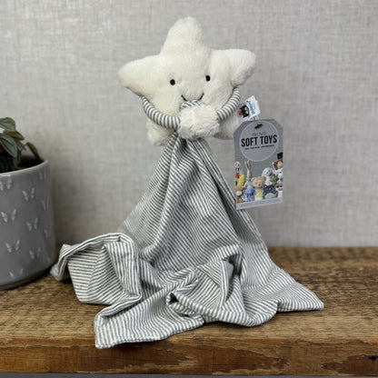 Jellycat Little Star Soother - White Star - Grey Striped Neutral Comforter (#2)