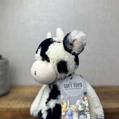 Jellycat Medium Bashful Cow Calf - Beanie Cow Spotty Black White Farm Plush 12"