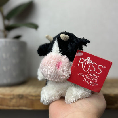 Russ Berrie Luvvies - Fred The Cow Beanie - Pudding Cow Soft Toy Tiny 4”