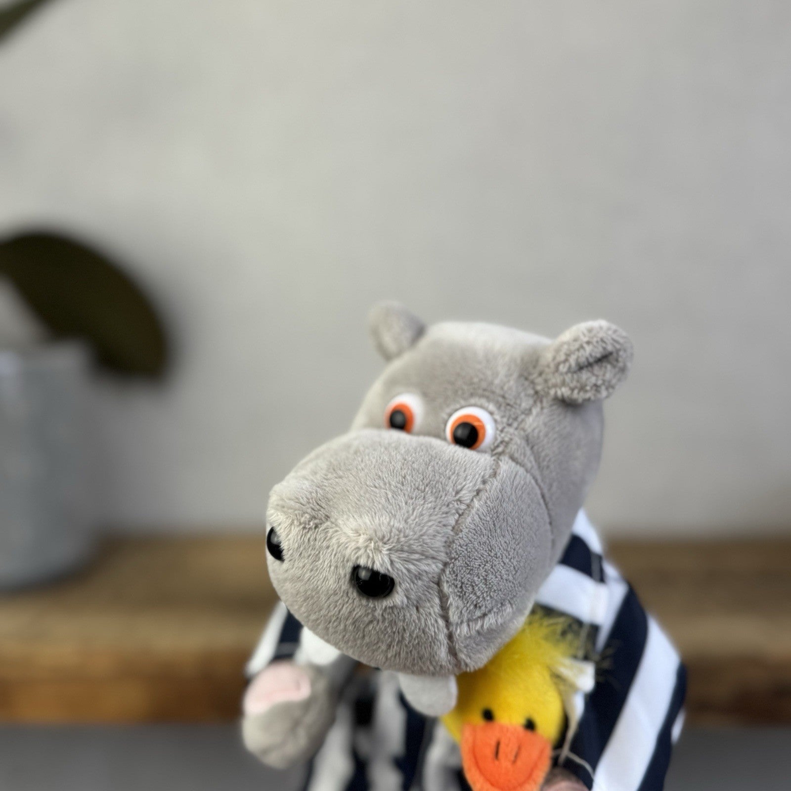 Silent Night Beds Hippo Wearing Pyjamas With Duck Promotional Soft Toy 9"