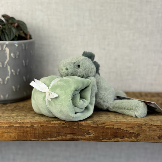 Jellycat Green Shooshu Dinosaur - Dino Comforter Soother - Super Soft Blanket