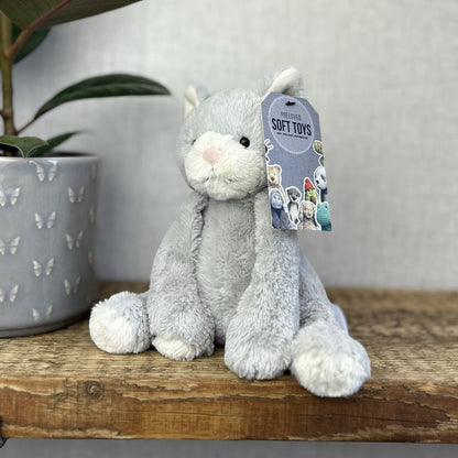 Jellycat Soppy Kitten - Small Grey Beanie Cat Retired - Sitting Cat 7"