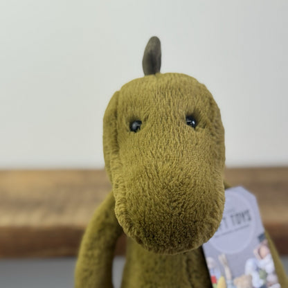 Jellycat Medium Bashful Dinosaur - Dark Green Beanie Dino Retired Rare 12”